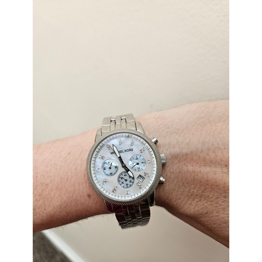 Michael Kors MK5020 Ritz Silver Chronograph Watch Mother-of-Pearl Dial